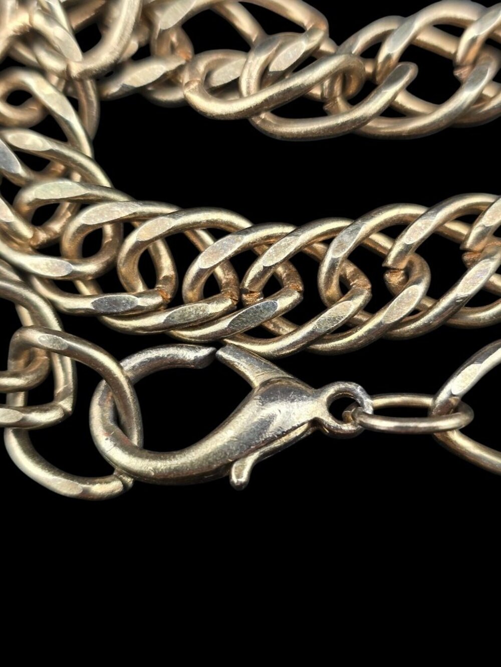 Vintage 40" Puffy Heart Charm Belt/Necklace Large Brassy Gold-Tone 80's - Picture 8 of 9